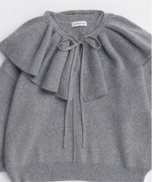 MAISON SPECIAL(メゾンスペシャル)の「2way Ruffle Collar Knit / 2WAYラッフルカラーニット(ニット/セーター・レディース・ブラック/グレー/ホワイト・FREE)」の6枚目の写真