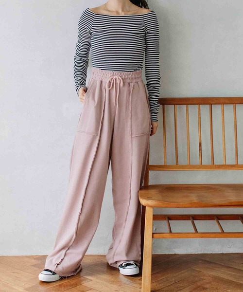 Flugge(フラッジー)の「フロントラインワイドスウェットパンツ(スウェットパンツ・レディース・ピンク/ブラック/チャコールグレー・FREE)」の4枚目の写真