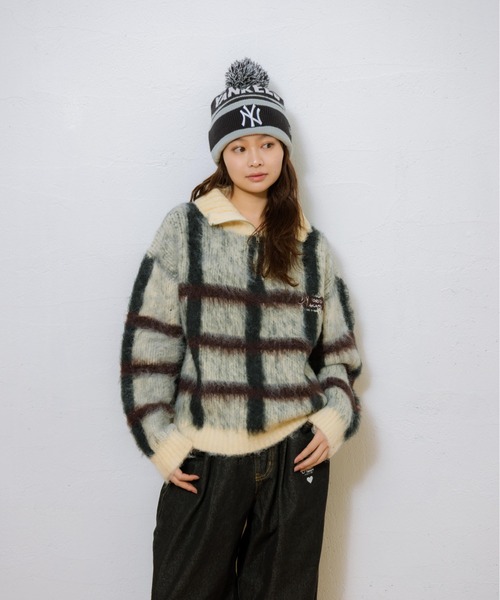 half zip check knit / ハーフジップチェックニット half zip check knit / ハーフジップチェックニット（ニット/セーター