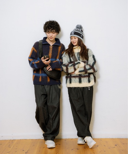 kaoyorinakami（カオヨリナカミ）の「check half zip knit / チェックハーフジップニット（ニット/セーター・メンズ・アイボリー/ネイビー・SMALL/MEDIUM/LARGE/X-LARGE）」の14枚目の写真