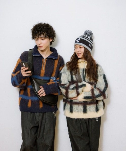 check half zip knit / チェックハーフジップニット（ニット/セーター