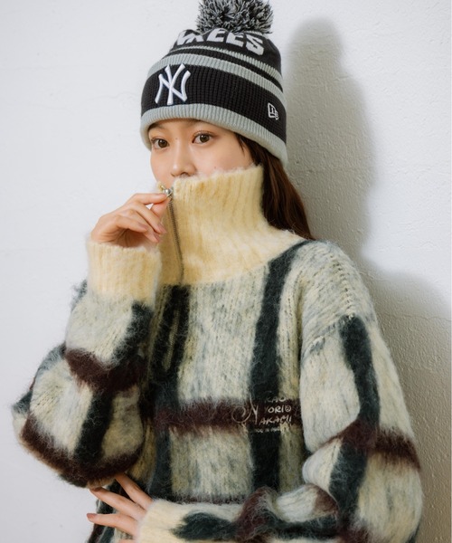 kaoyorinakami（カオヨリナカミ）の「check half zip knit / チェックハーフジップニット（ニット/セーター・メンズ・アイボリー/ネイビー・SMALL/MEDIUM/LARGE/X-LARGE）」の6枚目の写真