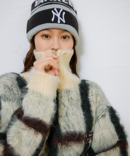 kaoyorinakami（カオヨリナカミ）の「check half zip knit / チェックハーフジップニット（ニット/セーター・メンズ・アイボリー/ネイビー・SMALL/MEDIUM/LARGE/X-LARGE）」の8枚目の写真