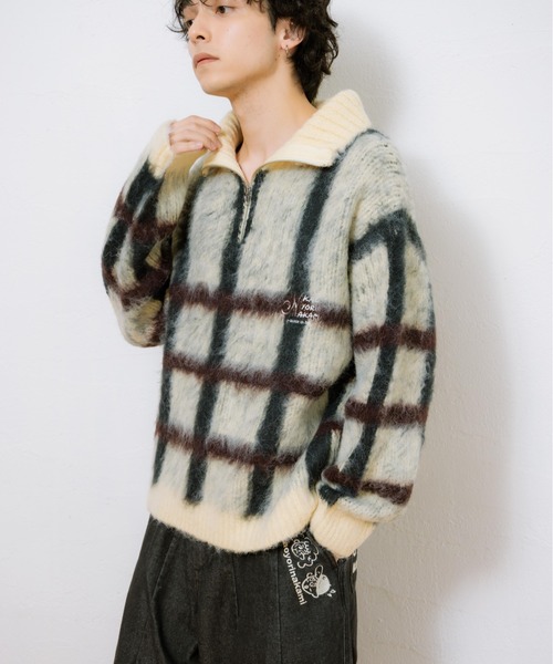 kaoyorinakami（カオヨリナカミ）の「check half zip knit / チェックハーフジップニット（ニット/セーター・メンズ・アイボリー/ネイビー・SMALL/MEDIUM/LARGE/X-LARGE）」の17枚目の写真