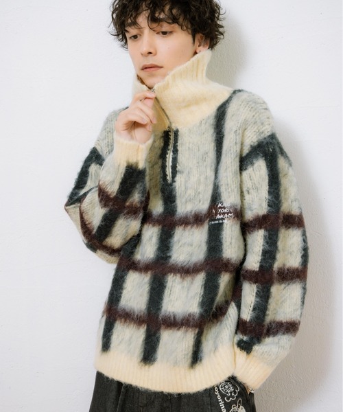 kaoyorinakami（カオヨリナカミ）の「check half zip knit / チェックハーフジップニット（ニット/セーター・メンズ・アイボリー/ネイビー・SMALL/MEDIUM/LARGE/X-LARGE）」の19枚目の写真