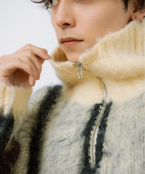 kaoyorinakami（カオヨリナカミ）の「check half zip knit / チェックハーフジップニット（ニット/セーター・メンズ・アイボリー/ネイビー・SMALL/MEDIUM/LARGE/X-LARGE）」の20枚目の写真