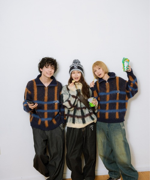 check half zip knit / チェックハーフジップニット（ニット/セーター