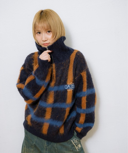 check half zip knit / チェックハーフジップニット（ニット/セーター