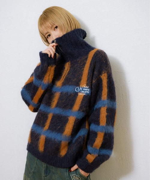 check half zip knit / チェックハーフジップニット（ニット/セーター