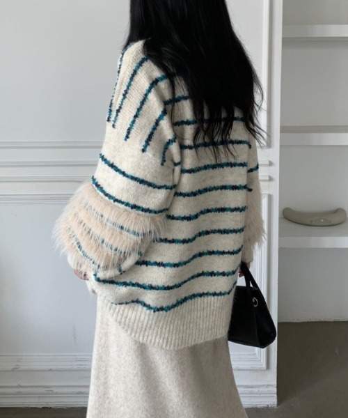 ABITOKYO（アビトーキョー）の「オーバーサイズファードッキングボーダーカーディガン（カーディガン/ボレロ・レディース・モカ/ベージュ/グレー・FREE）」の18枚目の写真