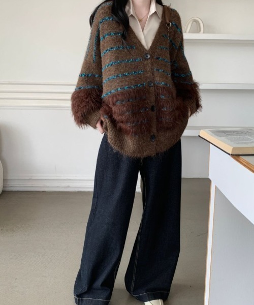 ABITOKYO（アビトーキョー）の「オーバーサイズファードッキングボーダーカーディガン（カーディガン/ボレロ・レディース・モカ/ベージュ/グレー・FREE）」の19枚目の写真