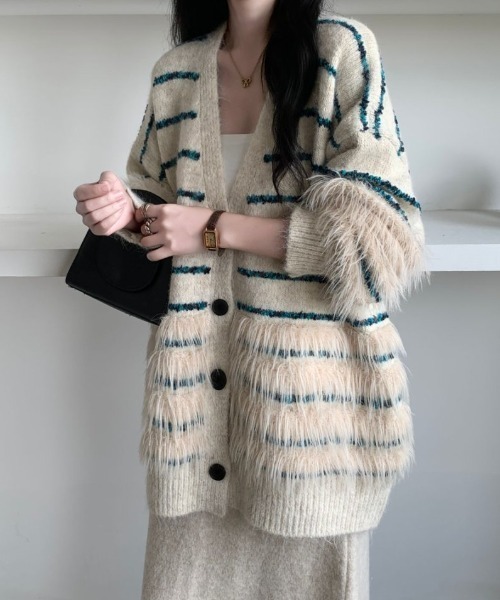 ABITOKYO（アビトーキョー）の「オーバーサイズファードッキングボーダーカーディガン（カーディガン/ボレロ・レディース・モカ/ベージュ/グレー・FREE）」の13枚目の写真