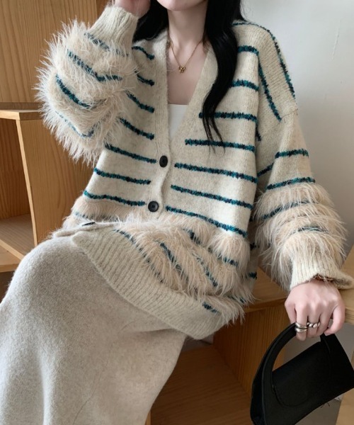 ABITOKYO（アビトーキョー）の「オーバーサイズファードッキングボーダーカーディガン（カーディガン/ボレロ・レディース・モカ/ベージュ/グレー・FREE）」の17枚目の写真