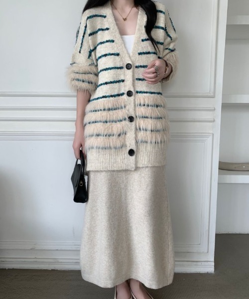 ABITOKYO（アビトーキョー）の「オーバーサイズファードッキングボーダーカーディガン（カーディガン/ボレロ・レディース・モカ/ベージュ/グレー・FREE）」の15枚目の写真