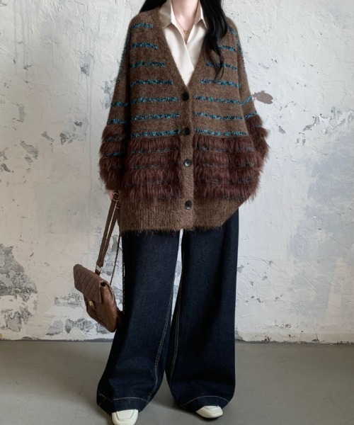 ABITOKYO（アビトーキョー）の「オーバーサイズファードッキングボーダーカーディガン（カーディガン/ボレロ・レディース・モカ/ベージュ/グレー・FREE）」の20枚目の写真