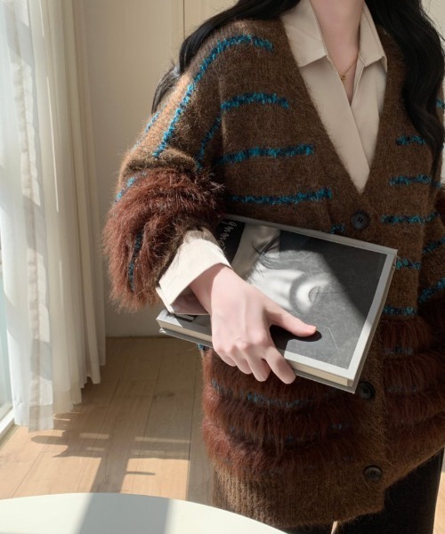 ABITOKYO（アビトーキョー）の「オーバーサイズファードッキングボーダーカーディガン（カーディガン/ボレロ・レディース・モカ/ベージュ/グレー・FREE）」の22枚目の写真