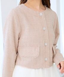 希少　美品　45rpm ウール混紡 ピンク系ジャケット フリンジ仕上げ ジャケット/アウター（ピンク/桃色系・フリンジ）ファッション