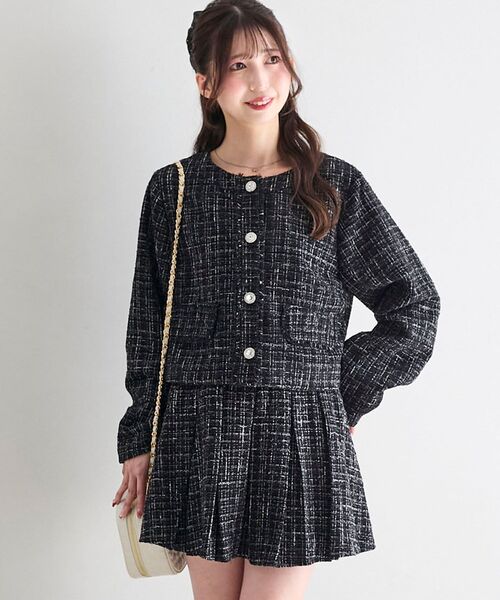 MAJESTIC LEGON(マジェスティックレゴン)の「ツイードフリンジジャケット(その他アウター・レディース・ブラック/アイボリー/ピンク・MEDIUM)」の3枚目の写真