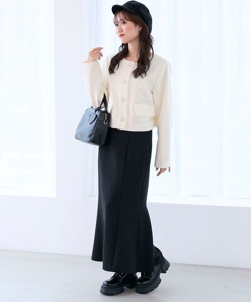 MAJESTIC LEGON(マジェスティックレゴン)の「ツイードフリンジジャケット(その他アウター・レディース・ブラック/アイボリー/ピンク・MEDIUM)」の5枚目の写真