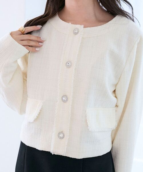 MAJESTIC LEGON(マジェスティックレゴン)の「ツイードフリンジジャケット(その他アウター・レディース・ブラック/アイボリー/ピンク・MEDIUM)」の10枚目の写真