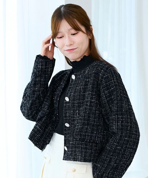 MAJESTIC LEGON(マジェスティックレゴン)の「ツイードフリンジジャケット(その他アウター・レディース・ブラック/アイボリー/ピンク・MEDIUM)」の18枚目の写真