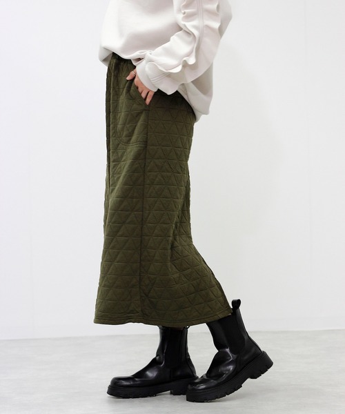 Fizz（フィズ）の「トライアングルキルト　ストレートスカート（スカート・レディース・カーキ/ブラック/ベージュ・L/M）」の3枚目の写真