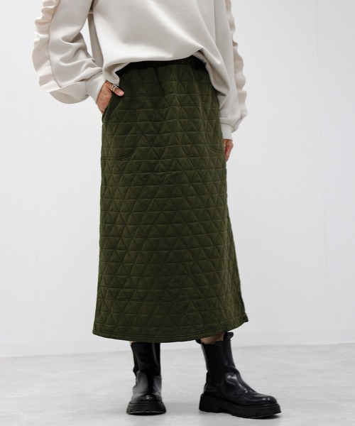 Fizz（フィズ）の「トライアングルキルト　ストレートスカート（スカート・レディース・カーキ/ブラック/ベージュ・L/M）」の9枚目の写真
