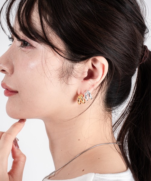 JENNYBIRD(ジェニーバード)の「【JENNY BIRD/ジェニーバード】ミニフープ風デザインピアス Mini Florence Earrings(ピアス(両耳用)・レディース・シルバー/ゴールド/シルバー×ゴールド・FREE)」の9枚目の写真