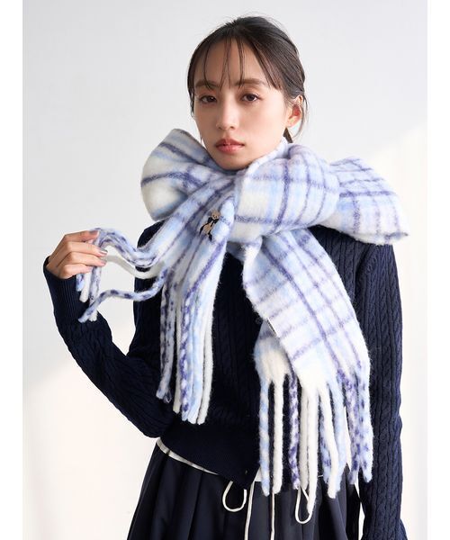 SNIDEL（スナイデル）の「リボンベアーマフラー（マフラー・レディース・アイボリー/ライトブルー/ベージュ・F）」の12枚目の写真