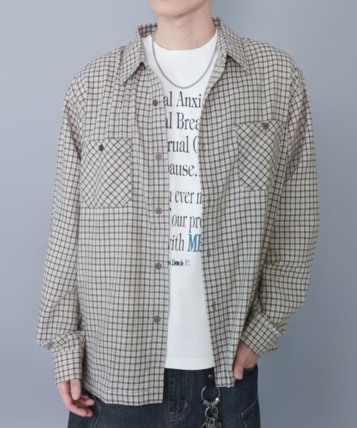 SPINNS（スピンズ）の「ネルチェックシャツ/ギンガム/ブロック/オンブレ（シャツ/ブラウス・メンズ・ブラック/ベージュ/ネイビー/ブラウン/オフホワイト/ブルー・ONESIZE）」の4枚目の写真