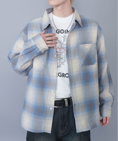 SPINNS（スピンズ）の「ネルチェックシャツ/ギンガム/ブロック/オンブレ（シャツ/ブラウス・メンズ・ブラック/ベージュ/ネイビー/ブラウン/オフホワイト/ブルー・ONESIZE）」の6枚目の写真