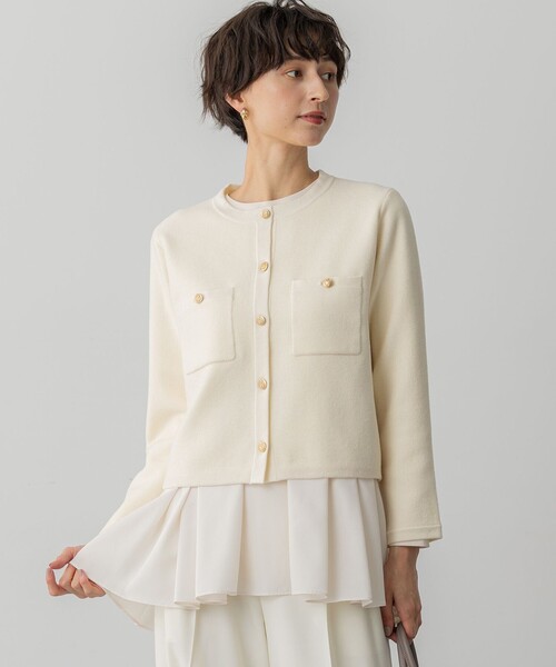 23区（ニジュウサンク）の「ベロアニット カーディガン（カーディガン/ボレロ・レディース・アイボリー系/ブラック系・40/38）」の2枚目の写真