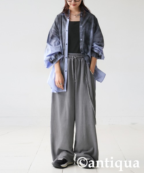 antiqua(アンティカ)の「切りっぱなし 裏毛 ワイドパンツ(スウェットパンツ・レディース・チャコールグレー/グレー・ONESIZE)」の8枚目の写真