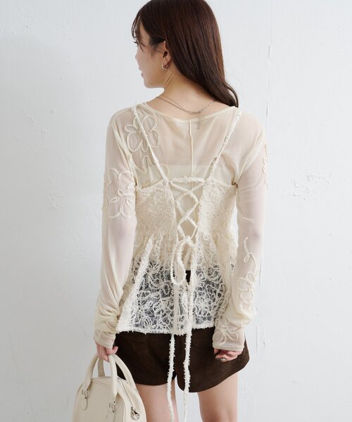 Kastane（カスタネ）の「フェザーライクレースビスチェ（キャミソール・レディース・アイボリー/ブラック・FREE）」の16枚目の写真