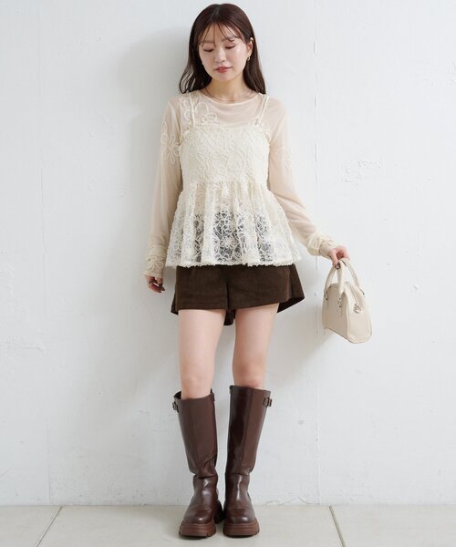 Kastane（カスタネ）の「フェザーライクレースビスチェ（キャミソール・レディース・アイボリー/ブラック・FREE）」の18枚目の写真