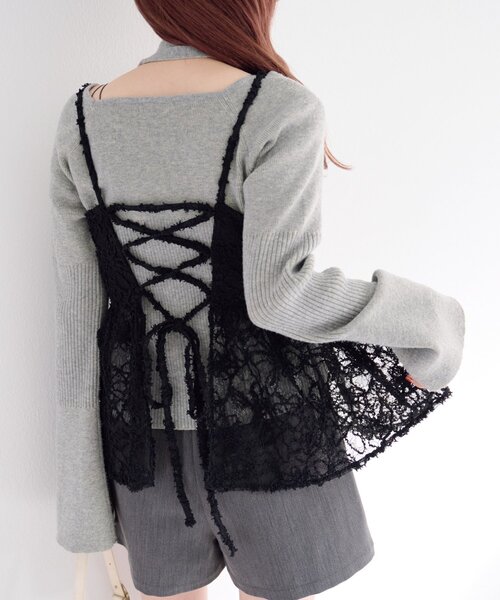 Kastane（カスタネ）の「フェザーライクレースビスチェ（キャミソール・レディース・アイボリー/ブラック・FREE）」の20枚目の写真