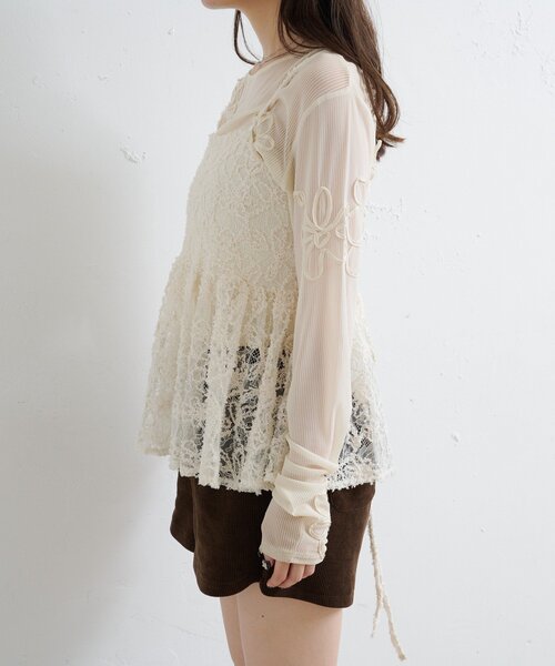 Kastane（カスタネ）の「フェザーライクレースビスチェ（キャミソール・レディース・アイボリー/ブラック・FREE）」の9枚目の写真