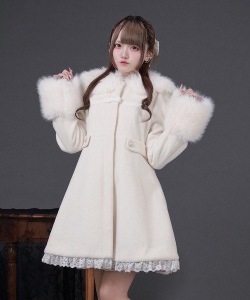 ファーカラー付きリボンフレアコート（その他アウター）｜Pal elfy