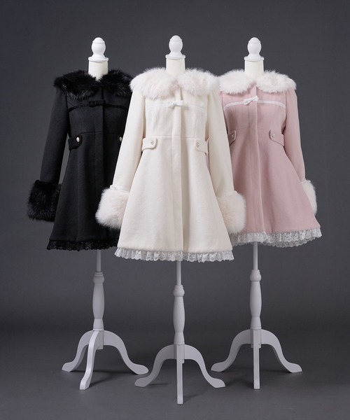 ファーカラー付きリボンフレアコート（その他アウター）｜Pal elfy