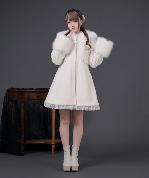 ファーカラー付きリボンフレアコート（その他アウター）｜Pal elfy