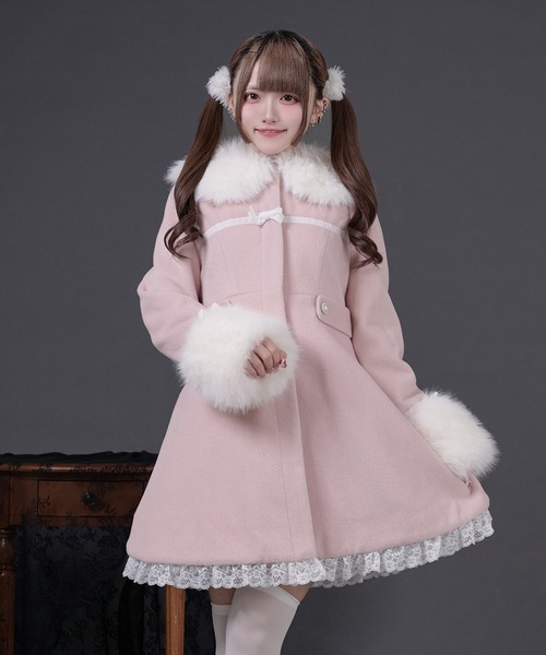 ファーカラー付きリボンフレアコート（その他アウター）｜Pal elfy