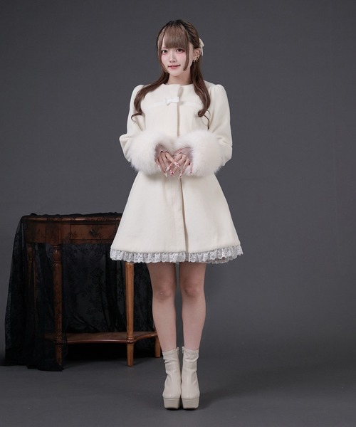 ファーカラー付きリボンフレアコート（その他アウター）｜Pal elfy