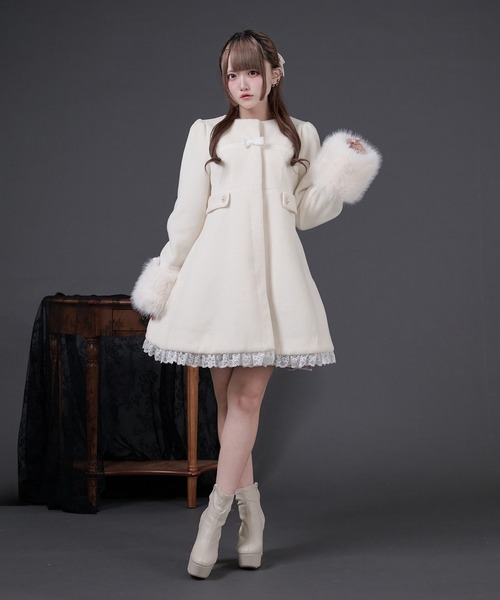 La Pafait リボン付きふわふわコート ファーカラー付きリボンフレアコート（その他アウター）｜Pal elfy