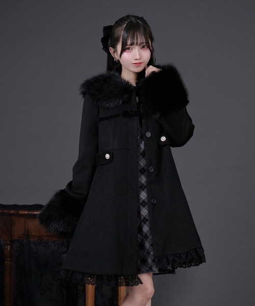 ファーカラー付きリボンフレアコート（その他アウター）｜Pal elfy