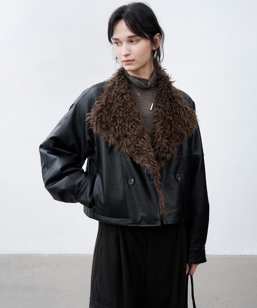 tageechita(タジチタ)の「【tageechita】フェイクレザー×ボア切替ショートジャケット(ブルゾン・レディース・ブラック・S/M)」の11枚目の写真