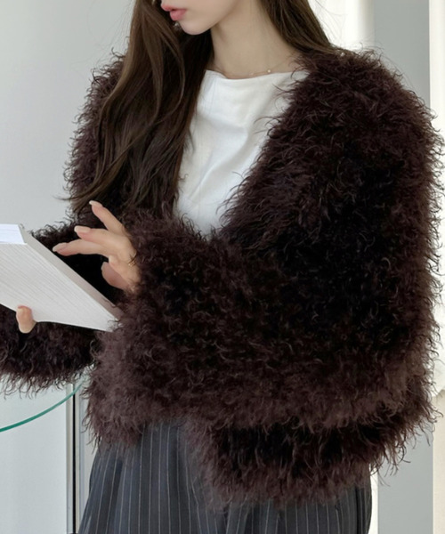セール】シャギーフェイクファージャケット（カーディガン/ボレロ
