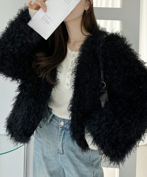 セール】シャギーフェイクファージャケット（カーディガン/ボレロ