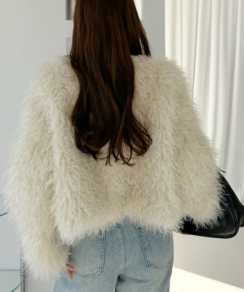 セール】シャギーフェイクファージャケット（カーディガン/ボレロ