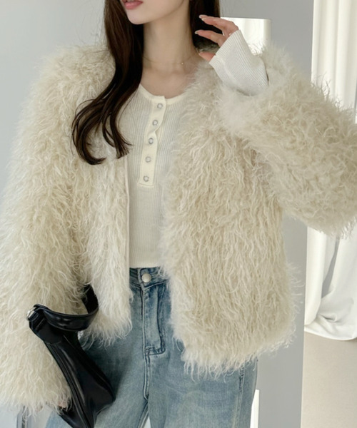 シャギーフェイクファージャケット セール】シャギーフェイクファージャケット（カーディガン/ボレロ