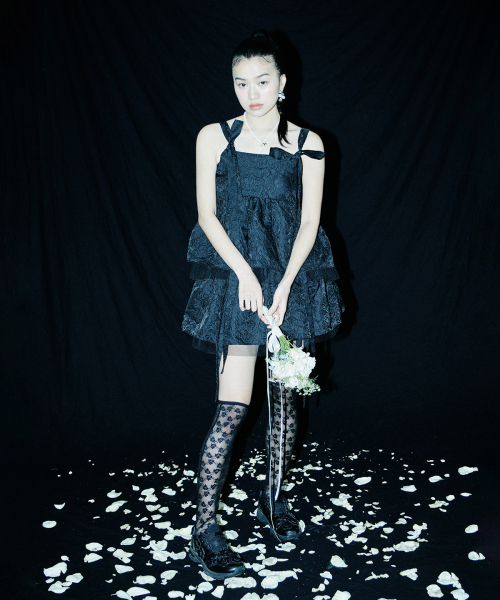 Rose Jacquard Volume Mini Skirt (black)